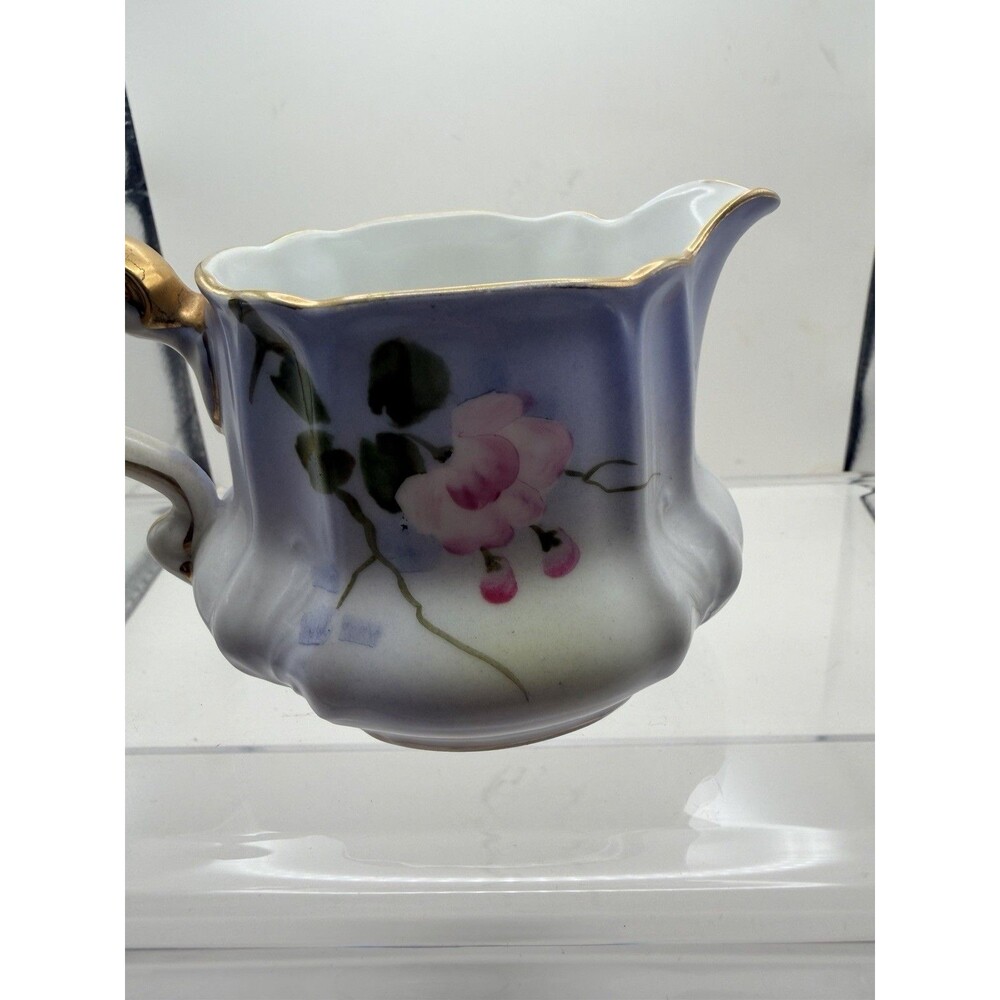Antique Nippon M in Wreath Hand Painted Floral Cobalt Blue Gold Creamer